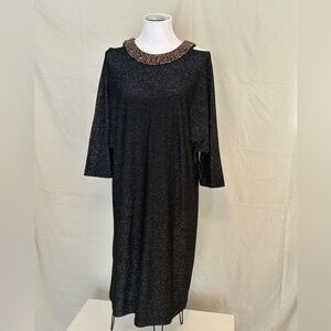 NWOT sparkly Frank Lyman Design Black Mini Dress Beaded Neckline cocktail 16